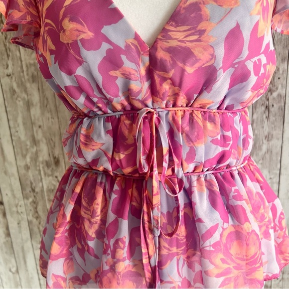 Amanda Uprichard Floral Blouse Purple and Pink Small - Picture 2 of 7